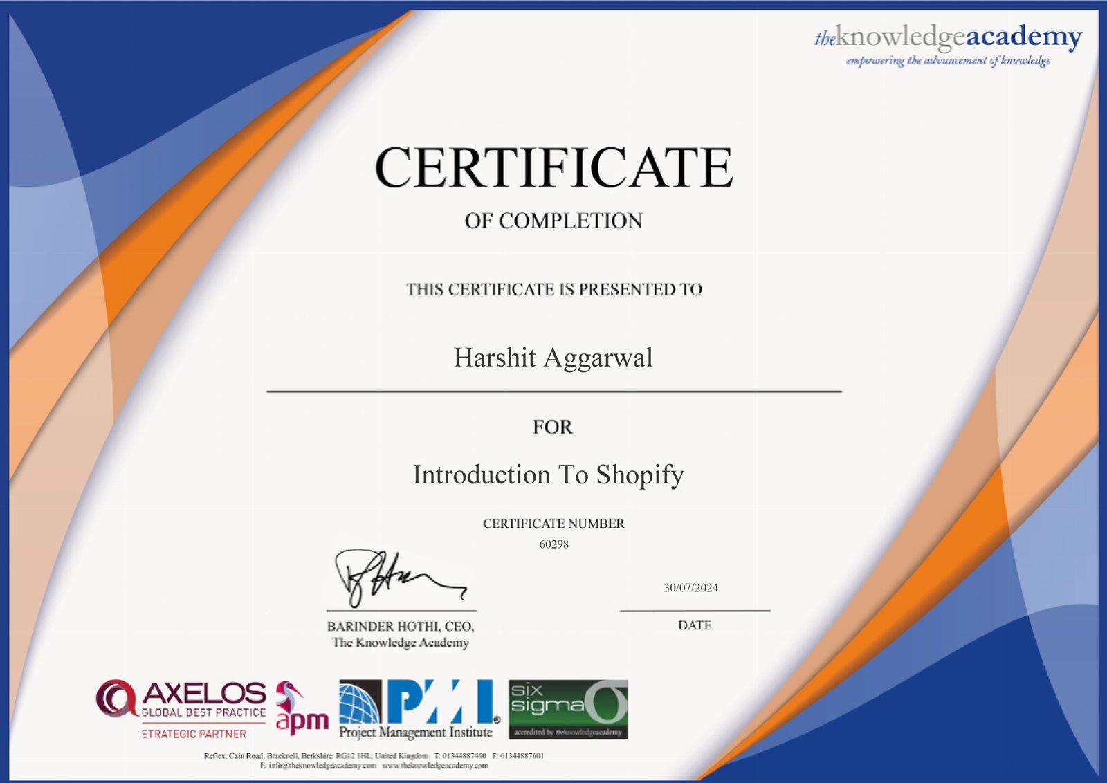 Shopify Academy Certificate